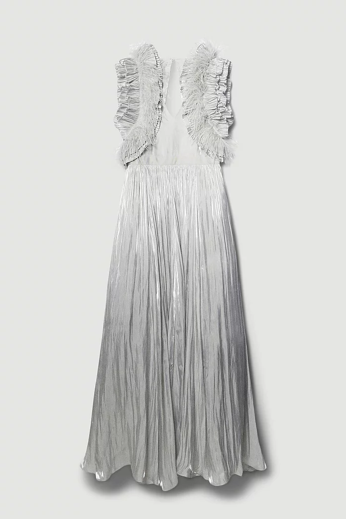 Lydia Millen Tall Metallic Feather Ruffle Woven Maxi Dress Lydia Millen Tall Metallic Feather Ruffle Woven Maxi Dress